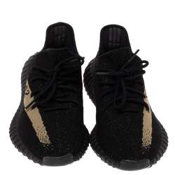 Pre Owned Yeezy x Adidas Black/Green Cotton Knit Boost 350 V2 Core Sneakers Size 43.5