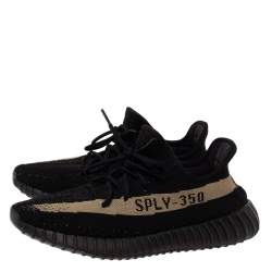 Pre Owned Yeezy x Adidas Black/Green Cotton Knit Boost 350 V2 Core Sneakers Size 43.5