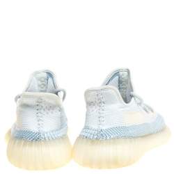 Pre Owned Yeezy x Adidas Blue/White Cotton Knit Cloud White Boost 350 V2 Non Reflective Sneakers Size 43.5