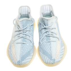 Pre Owned Yeezy x Adidas Blue/White Cotton Knit Cloud White Boost 350 V2 Non Reflective Sneakers Size 43.5