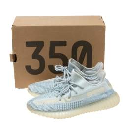 Pre Owned حذاء رياضي ييزي x أديداس "كلود وايت بوست 350 ڨي2" غير عاكس تريكو قطن أبيض و أزرق مقاس 42.5