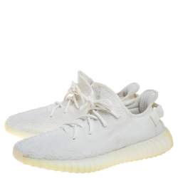 Pre Owned Yeezy x Adidas White Cotton Knit Boost 350 V2 Sneakers Size 45 1/3