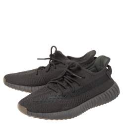 Pre Owned Yeezy x Adidas Black Cotton Knit Boost 350 V2 Static Non Reflective Sneakers Size 46