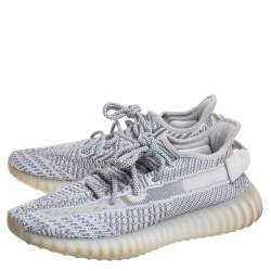 Pre Owned Yeezy x Adidas Grey/White Cotton Knit Boost 350 V2 Static Non-Reflective Sneakers Size 38 2/3