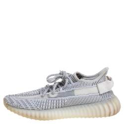 Pre Owned Yeezy x Adidas Grey/White Cotton Knit Boost 350 V2 Static Non-Reflective Sneakers Size 38 2/3