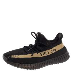 Pre Owned Yeezy x Adidas Black/Green Cotton Knit Boost 350 V2 Core Sneakers Size 46