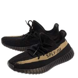 Pre Owned Yeezy x Adidas Black/Green Cotton Knit Boost 350 V2 Core Sneakers Size 46