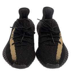 Pre Owned Yeezy x Adidas Black/Green Cotton Knit Boost 350 V2 Core Sneakers Size 46