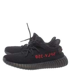 Pre Owned Adidas Yeezy Black/Red Knit Fabric Boost 350 V2 Low Top Sneakers Size 40.5