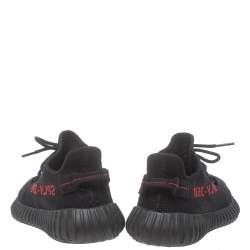 Pre Owned Adidas Yeezy Black/Red Knit Fabric Boost 350 V2 Low Top Sneakers Size 40.5