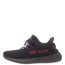 Pre Owned Adidas Yeezy Black/Red Knit Fabric Boost 350 V2 Low Top Sneakers Size 40.5