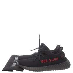 Pre Owned Adidas Yeezy Black/Red Knit Fabric Boost 350 V2 Low Top Sneakers Size 40.5