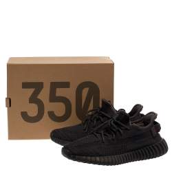 Pre Owned  Yeezy Black Knit Fabric Boost 350 V2 Static Non Reflective Sneakers Size 42