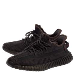Pre Owned  Yeezy Black Knit Fabric Boost 350 V2 Static Non Reflective Sneakers Size 42