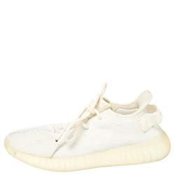 Pre Owned Yeezy x adidas Cream Cotton Knit Fabric Boost 350 V2 Triple White Sneakers Size 40