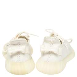 Pre Owned Yeezy x adidas Cream Cotton Knit Fabric Boost 350 V2 Triple White Sneakers Size 40