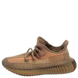 Pre Owned Yeezy x adidas Brown Knit Fabric Boost 350 V2 Sand Taupe Sneakers Size 41 1/3