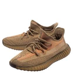 Pre Owned Yeezy x adidas Brown Knit Fabric Boost 350 V2 Sand Taupe Sneakers Size 41 1/3
