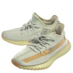 Pre Owned Yeezy x Adidas Light Green Knit Fabric Boost 350 V2 Hyperspace Sneakers Size 39 1/3
