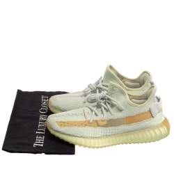 Pre Owned Yeezy x Adidas Light Green Knit Fabric Boost 350 V2 Hyperspace Sneakers Size 39 1/3