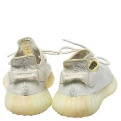 Pre Owned Adidas Yeezy White Knit Fabric 350 V2 Butter Sneakers Size 43.5