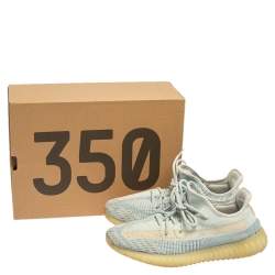 Pre Owned Yeezy x adidas Blue/White Knit Fabric Boost 350 V2 Cloud White Sneakers Size 42 2/3