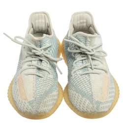 Pre Owned Yeezy x adidas Blue/White Knit Fabric Boost 350 V2 Cloud White Sneakers Size 42 2/3