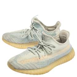 Pre Owned Yeezy x adidas Blue/White Knit Fabric Boost 350 V2 Cloud White Sneakers Size 42 2/3