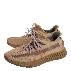 Pre Owned Yeezy x adidas Brown Knit Fabric Boost 350 V2 Earth Sneakers Size 42 2/3