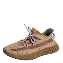 Pre Owned Yeezy x adidas Brown Knit Fabric Boost 350 V2 Earth Sneakers Size 42 2/3