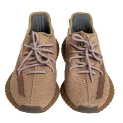 Pre Owned Yeezy x adidas Brown Knit Fabric Boost 350 V2 Earth Sneakers Size 42 2/3