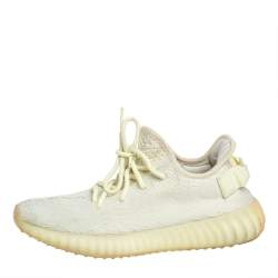 Pre Owned Yeezy x Adidas Yellow Knit Fabric Boost 350 V2 Butter Sneakers Size 37 1/3