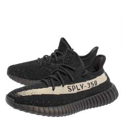 Pre Owned Yeezy x Adidas Core Black/White Knit Fabric Boost 350 V2 Sneakers Size 43 1/3