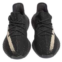 Pre Owned Yeezy x Adidas Core Black/White Knit Fabric Boost 350 V2 Sneakers Size 43 1/3