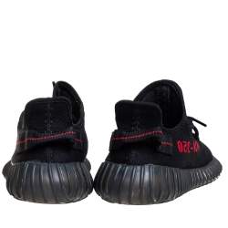Pre Owned Yeezy x Adidas Black/Red Knit Fabric Boost 350 V2 Low Top Sneakers Size 43 1/3