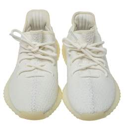Pre Owned Yeezy x Adidas Cream Cotton Knit Boost 350 V2 Triple White Sneakers Size 41 1/3
