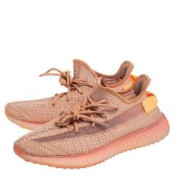 Pre Owned Yeezy x adidas Maple Orange Knit Fabric Boost 350 V2 Low Top Sneakers Size 43 1/3
