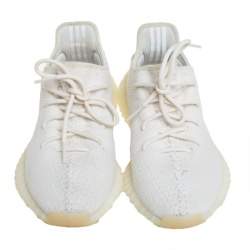 Pre Owned حذاء رياضي ييزي x أديداس بوست 350 V2 قماش تريكو أبيض تريبل عنق منخفض مقاس 41 1/3