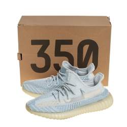 مملوكة مسبقًا Yeezy x adidas White/Blue Knit Fabric Boost 350 V2 Cloud White Non Reflective Sneakers Size 42 2/3