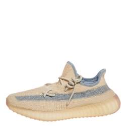 مملوكة مسبقًا Yeezy x adidas Beige/Grey Knit Fabric Boost 350 V2 Linen Sneakers Size 42