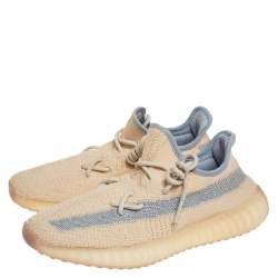 مملوكة مسبقًا Yeezy x adidas Beige/Grey Knit Fabric Boost 350 V2 Linen Sneakers Size 42