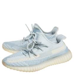 Pre Owned Yeezy x adidas Blue/White Knit Fabric Boost 350 V2 Cloud White Sneakers Size 43 1/3