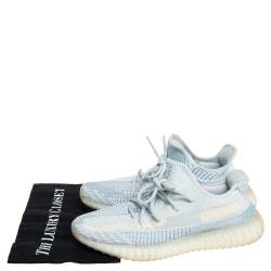 Pre Owned Yeezy x adidas Blue/White Knit Fabric Boost 350 V2 Cloud White Sneakers Size 43 1/3