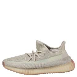Pre Owned Yeezy x adidas Cream/Grey Knit Fabric Boost 350 V2 Citrin Sneakers Size 42 2/3