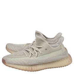 Pre Owned Yeezy x adidas Cream/Grey Knit Fabric Boost 350 V2 Citrin Sneakers Size 42 2/3