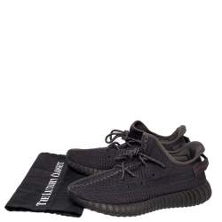 Pre Owned Yeezy x adidas Black Knit Fabric Boost 350 V2 Static Low Top Sneakers Size 44