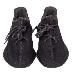 Pre Owned Yeezy x adidas Black Knit Fabric Boost 350 V2 Static Low Top Sneakers Size 44