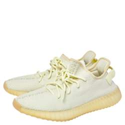 Pre Owned Yeezy Boost 350 V2 "Butter" Green Knit Fabric Lace Up Sneaker Size 44