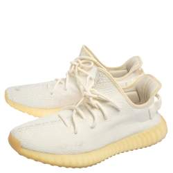 Pre Owned Yeezy x Adidas Boost 350 V2 Cream/Triple White Knit Fabric Lace Up Sneaker Size 44.5