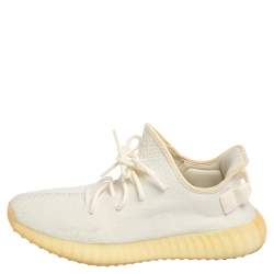 Pre Owned Yeezy x Adidas Boost 350 V2 Cream/Triple White Knit Fabric Lace Up Sneaker Size 44.5